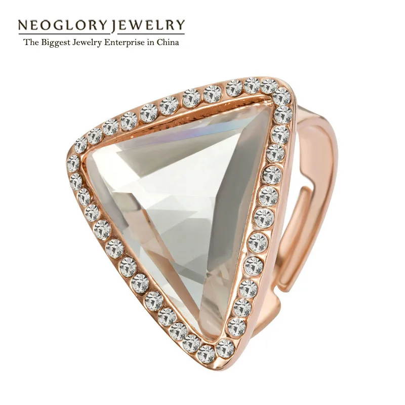 Neoglory модный треугольный светильник кольца желтого золота Кристальные Стразы