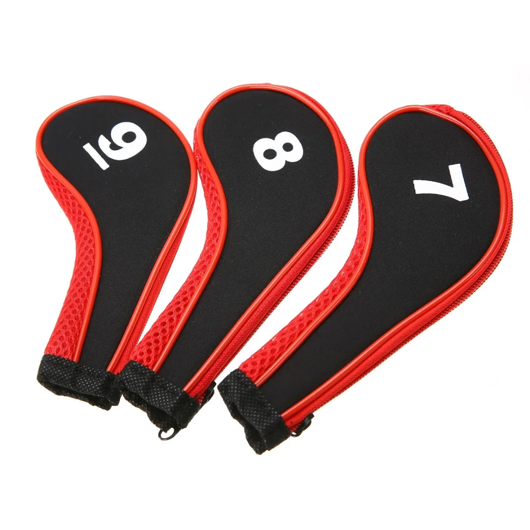 High Quality 12Pcs Rubber Neoprene Golf Head Cover Golf Club Iron Putter with Zipper Long Neck Protect Set Number Printed