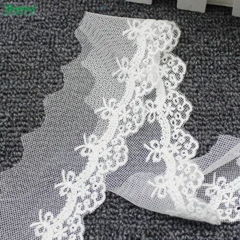 

YACKALASI 15 Yds Tulle Embroidered Lace Fabric Cotton Embroidery Flower Skirt Apparel Trims Scalloped Appliqued White Black 5CM