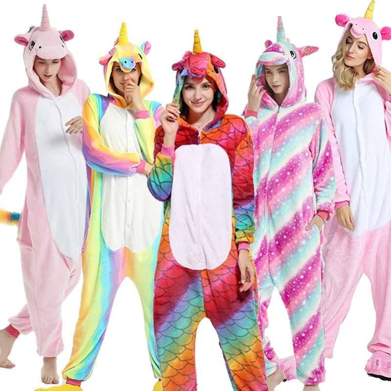 

Flannel Animal Pajamas Set Adult Sleepwear Cartoon Cosplay Onesie Winter Soft Women Men Scale Pegasus Unicorn Pajamas Hooded