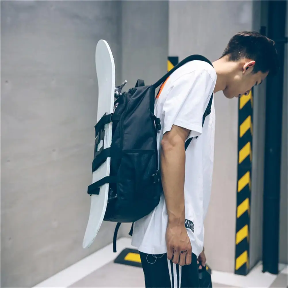 

New Oxford Fabric Double Rocker Bags Skateboard Backpack Sports Backpack Multi-function Adjustable Fan Bag Students Black Bag