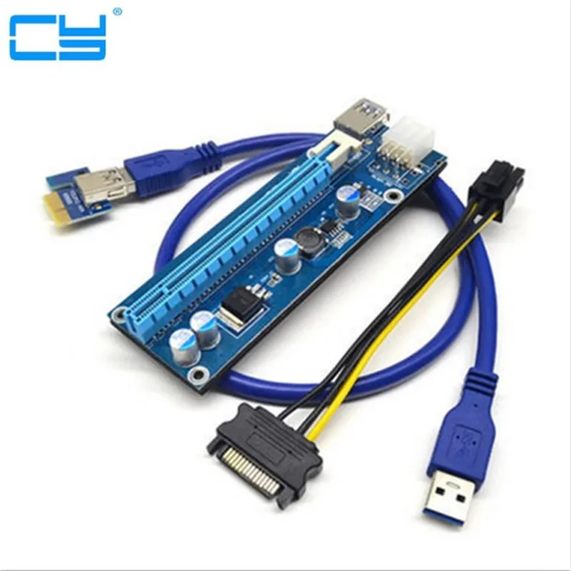 

PCIe PCI-E PCI Express Riser Card 1x to 16x USB 3.0 Data Cable Adapter SATA to 4Pin IDE Molex 6 pin for Bitcoin Mining