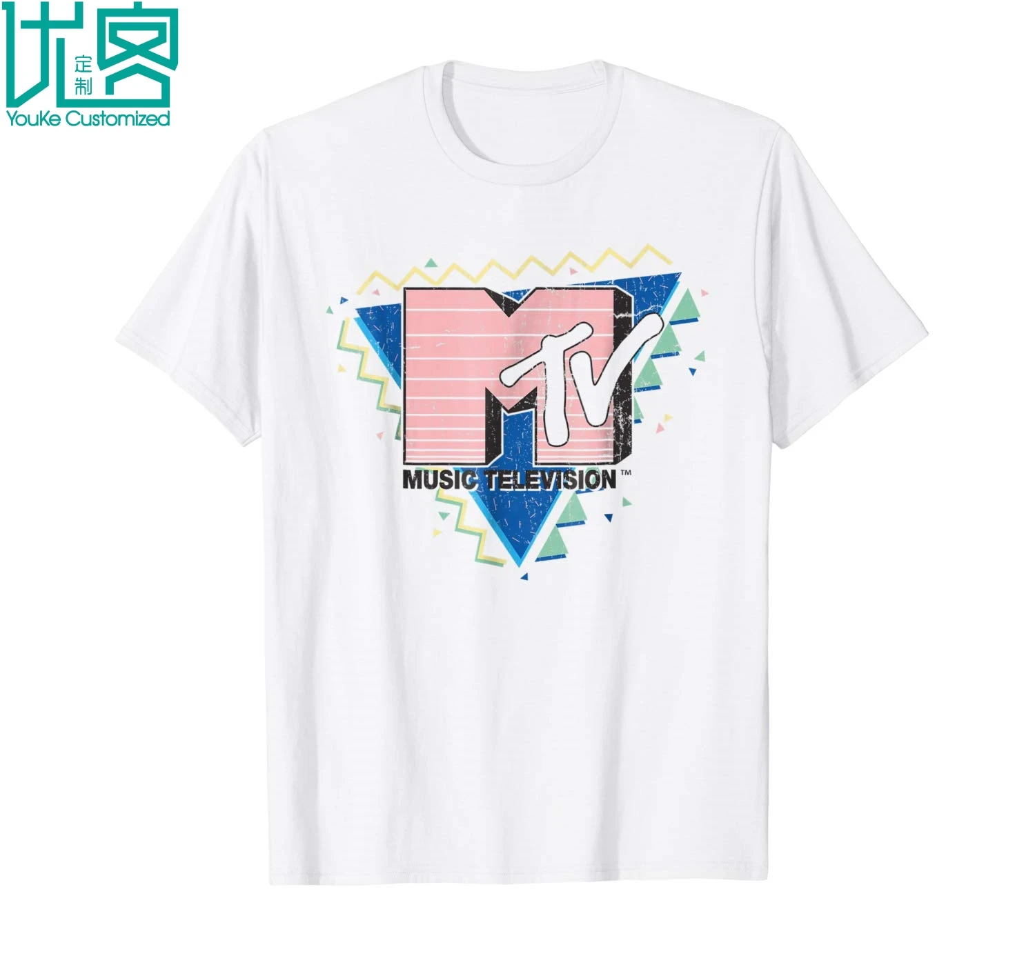 Мужская футболка с коротким рукавом Mtv розовая в полоску логотипом 90 S стиле ретро