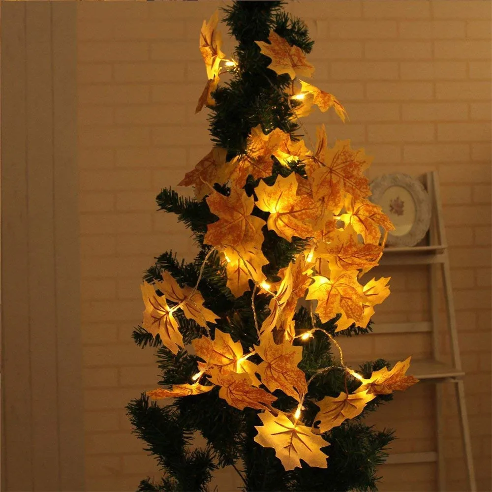 10/20 Leds Fall Maple Leaf Garland LED Lights Autumn Leaves Lighted Battery Powered LED String Lights for Thanksgiving Christmas