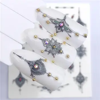 

2020 NEW Designs 1 Sheet Vintage Noble Grey Necklace Designs For Nail Art Watermark Tattoo Decorations Nail Sticker