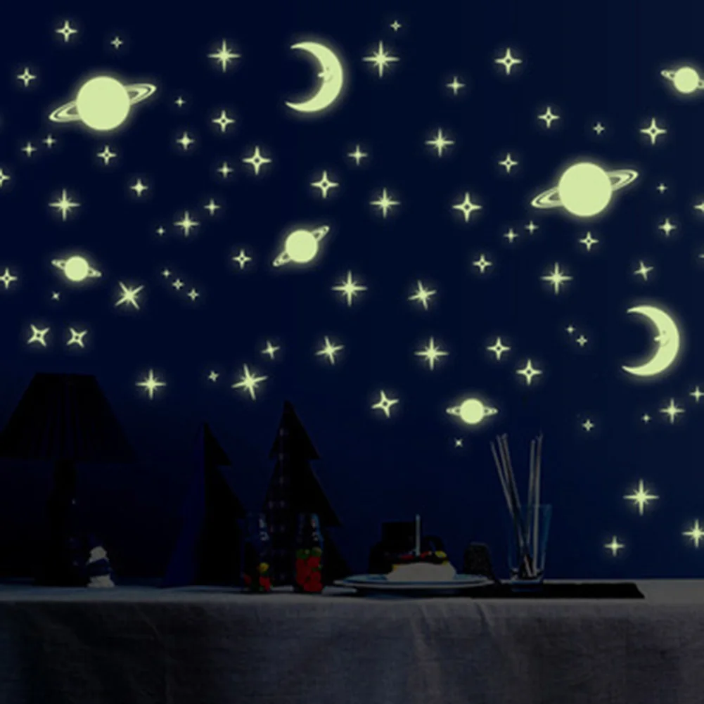 Luminous Wall Stickers DIY Universe Moon Stars Glow In The Dark Stickers for Kids font b