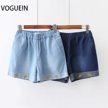 

VOGUEIN New Womens Summer Lemon Embroidered Pockets Denim Jeans Short Pants Shorts Wholesale