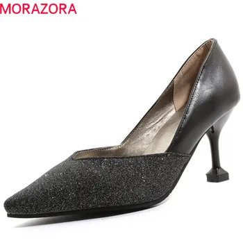 

MORAZORA 2019 hot sale big size 48 women pumps pu pointed toe shallow summer shoes female high heels dress prom shoes woman