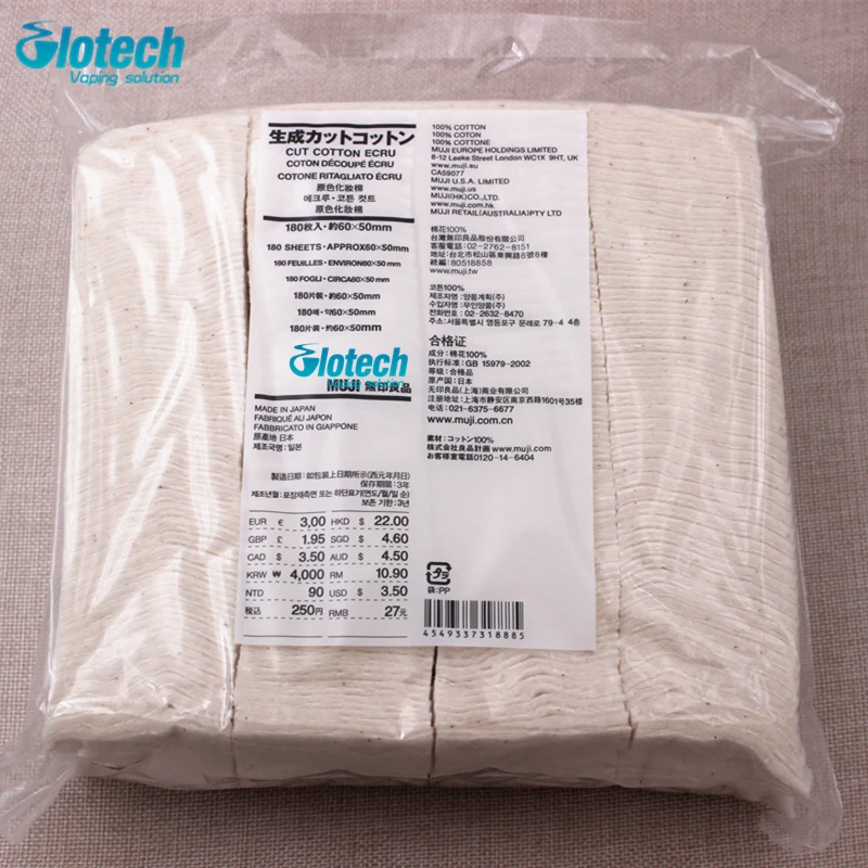 Glotech 180 шт./упак. органический японский хлопок для RDA RBA атомайзер катушка фитиль DIY