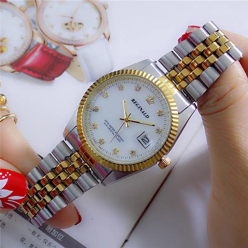 Гонконг бренд Реджинальд часы Мода Пара часы для мужчин и женщин нержавеющая сталь часы Роскошные Имитация кварцевые часы