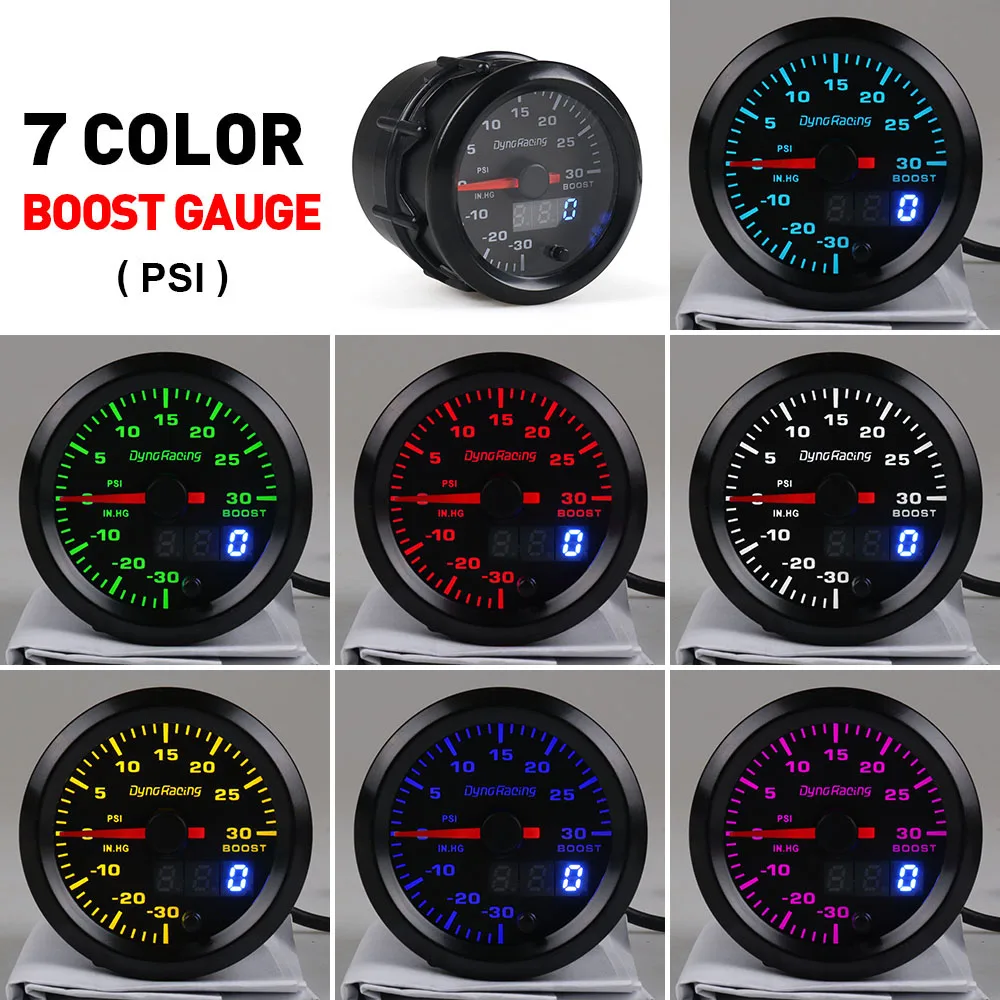 Dynoracing 2 ''52 мм двойной дисплей Turbo Boost gauge PSI 7 цветов светодиодный Boost метр с шаговым двигателем автомобильный измеритель BX101496