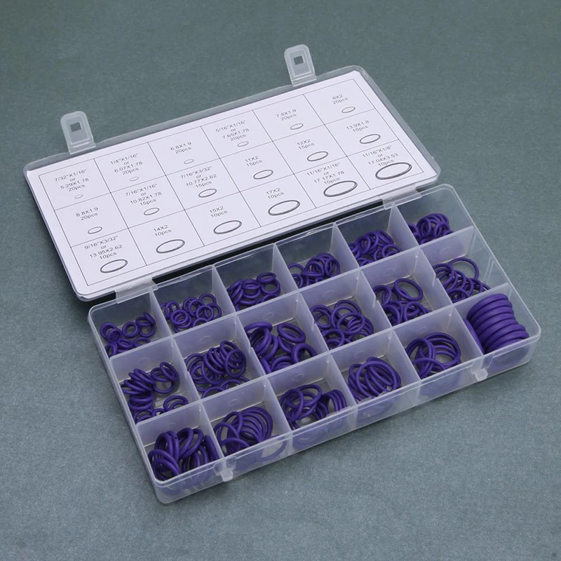 

R22 R134a225Pcs O Ring Gaskets Car A/C System Air Conditioning O Ring Seals Washer Kit Tool HNBR Rubber Purple Standard Parts