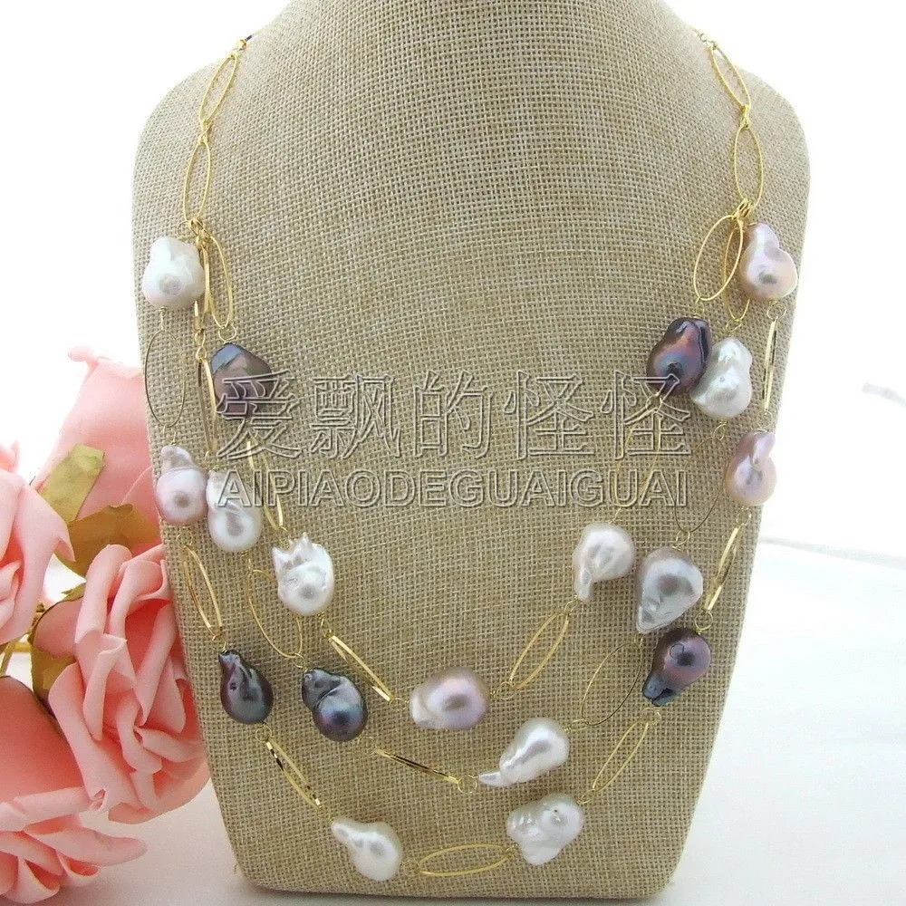 

Women's 23" 3Strands 20mm Multi Color Keshi Pearl Necklace
