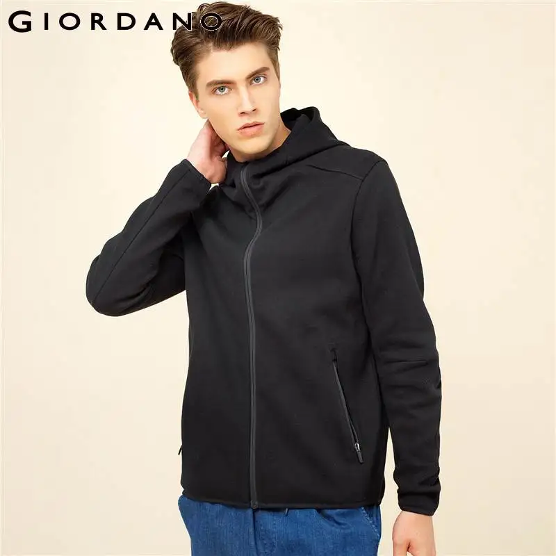 Giordano Men Hoodies Solid Hooded Sweatshirt Zip Front Pockets Tops ...