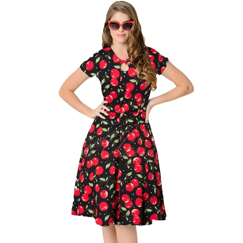 Bohemia Style Retro Dress Vintage Floral Print Slim Waist Three Quarter Sleeves Dress For Women Blac