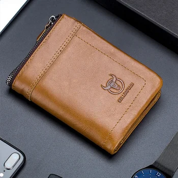 

JHD-Bullcaptain Genuine Leather Men'S Wallet Short Coin Purse Wallet Short Wallets Men Bags