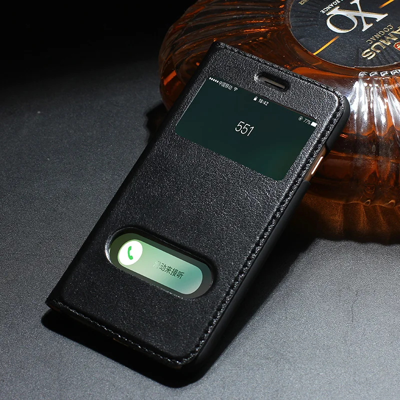 Luxury 100 Top Yak Genuine Leather Double Window View Cover Flip case For Apple iPhone 7