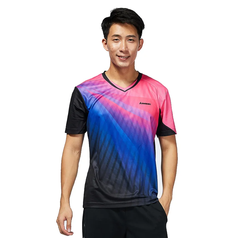 Kawasaki Спортивная одежда для бадминтона спортивная мужская рубашка с v-образным вырезом дышащие спортивные шорты теннисные рубашки для мужчин полиэстер ST-T1012
