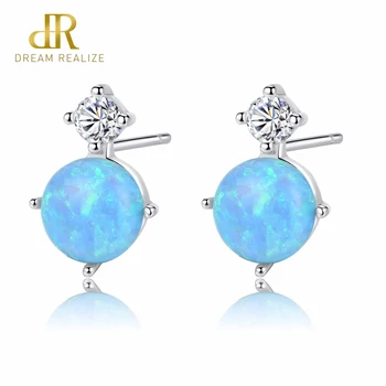

DR Opal Cute Fake Earrings for Girls 925 Silver Blue Fire Opal Earring Studs Fine Jewelry Brincos Para As Mulheres