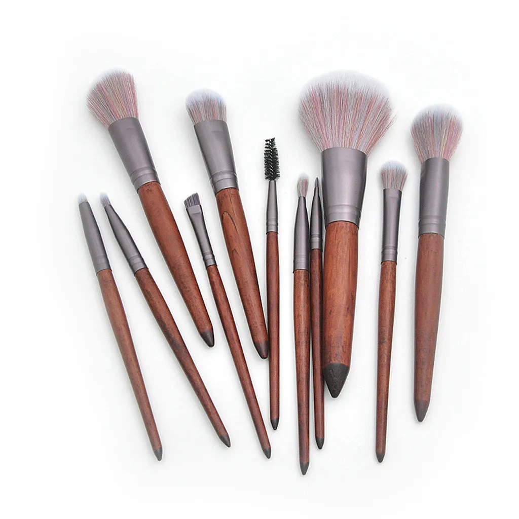 

11Pcs Makeup Brushes Set Powder Foundation Eye Shadow Wooden handle Cosmetics Brown Make Up Brush Tool Kits