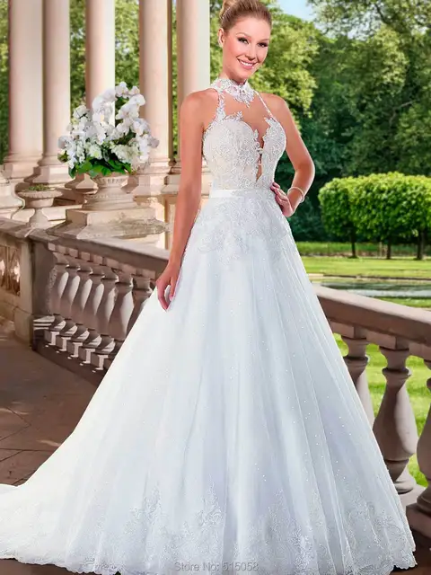 Y Halter Top See Through Back Lace Liques Wedding Dresses A Y Halter Top See Through Back Lace Liques Wedding Dresses A Line Bridal Gowns 2017 Vestidos