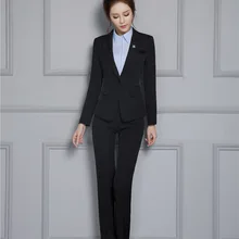 Новинка, черные формальные брючные костюмы с курткой и брюками, Осень-зима, профессиональные дамские брючные комплекты, женские блейзеры, наряды