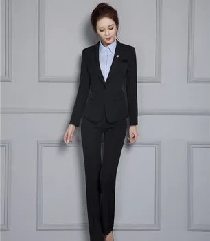 

Novelty Black Formal Pantsuits With Jackets And Pants Autumn Winter Professional Ladies Trousers Sets Womens Blazers Outfits