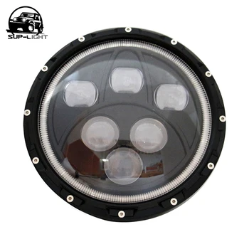 

1pcs 7'' inch H4 led headlight with white / blue angels eye halo ring DRL 60w 6 led bulbs for Harley Motorcycle