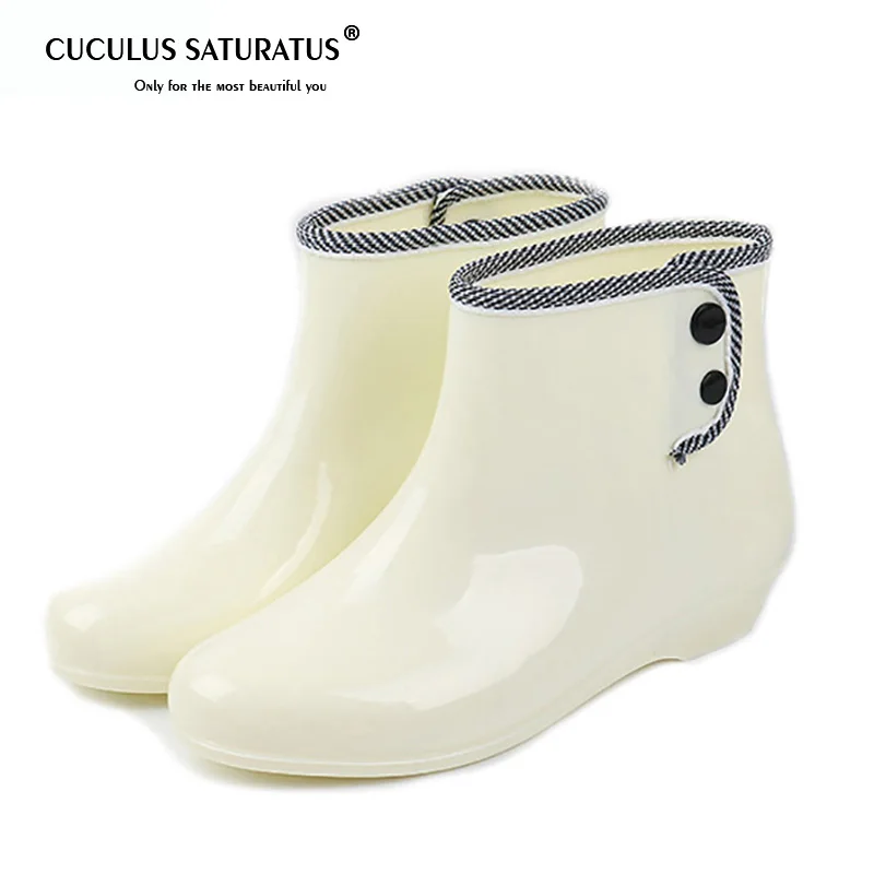 

Cuculus 2019 autumn winter woman rain boots ladies short rain buttons resistant buckle rubber boots round toe women boots 1293