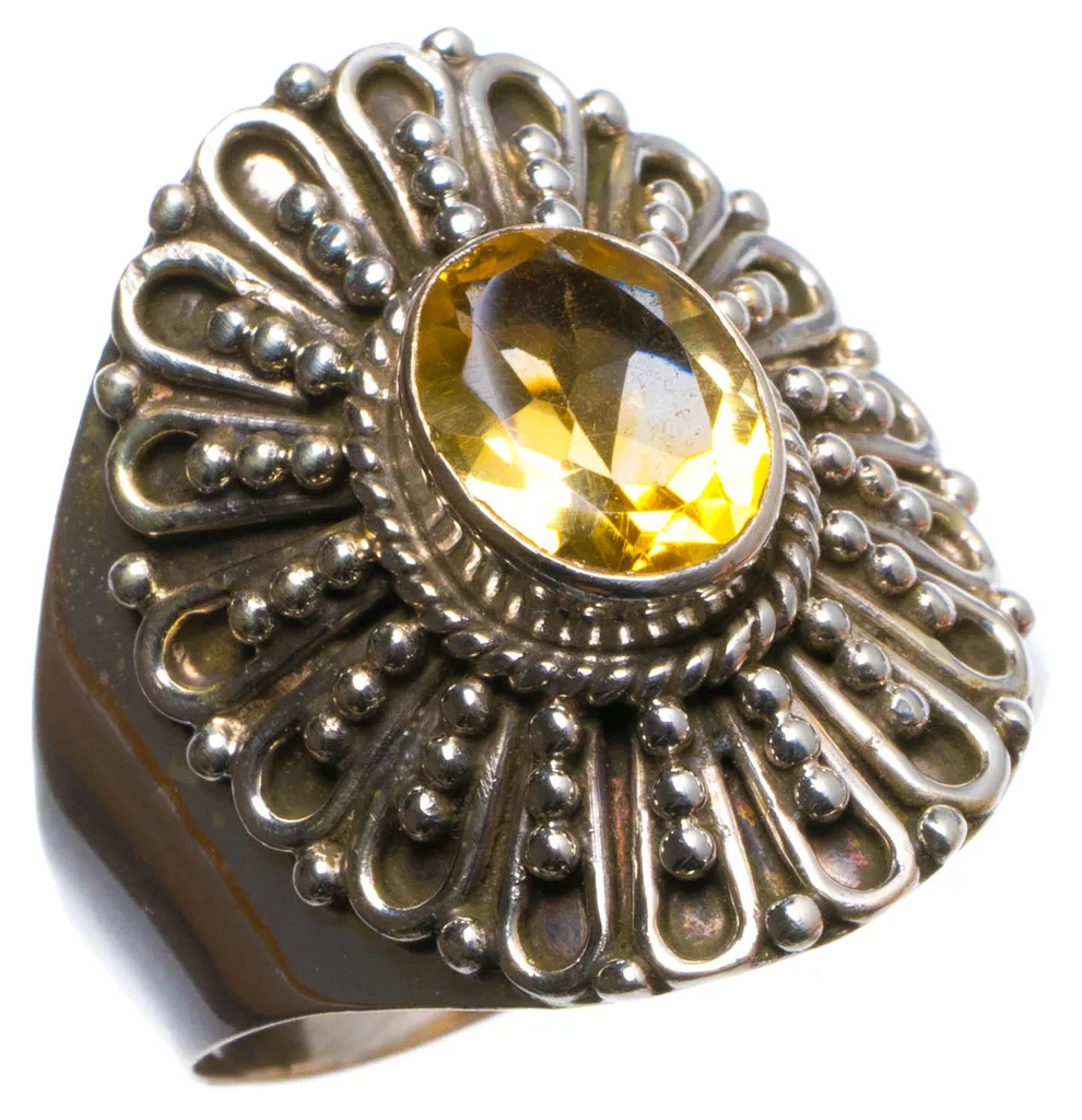 

Natural Citrine Handmade Unique 925 Sterling Silver Ring, US size 8 X2277
