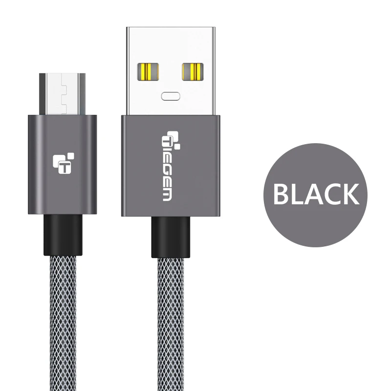 Micro usb кабель, Tiegem нейлоновая оплетка Быстрая зарядка USB кабель для передачи данных для samsung xiaomi 1 м 2 м 3 м Android кабели зарядного устройства - Цвет: Черный