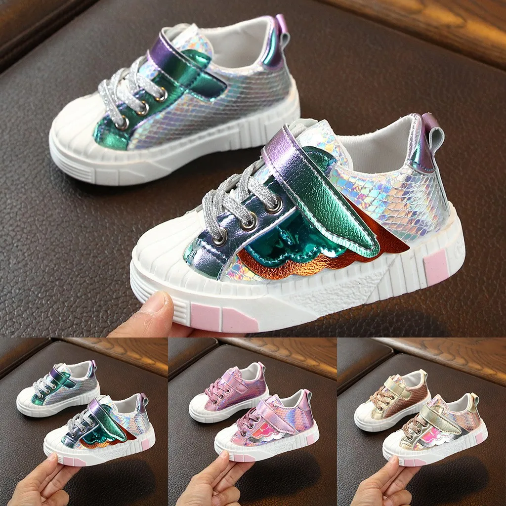 

2019 New Fashionable Children Kids Baby Girls Boys Bling Wing Scale Flat Sport Sneakers Casual Shoes kids shoes Outdoor sapatos