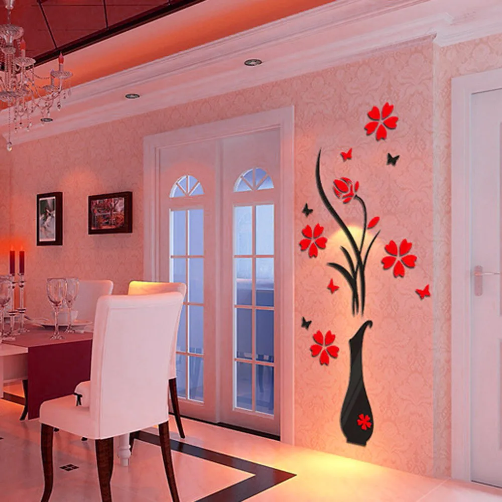 wall sticker home decor 3d Vase Flower Removable Wall Vinyl Decal Art wall stickers home decor