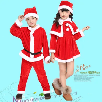 

Kids Boys Girls Red Santa Clau Costume Christmas Party Gift Giver Cosplay Clothes Cape Dress Children Christmas elderly clothes