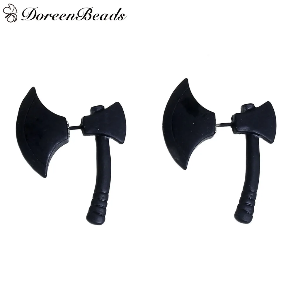 Двусторонние серьги гвоздики DoreenBeads 3D черные топоры 26 мм (1 дюйм) x 20 (6/8 дюйма) 1