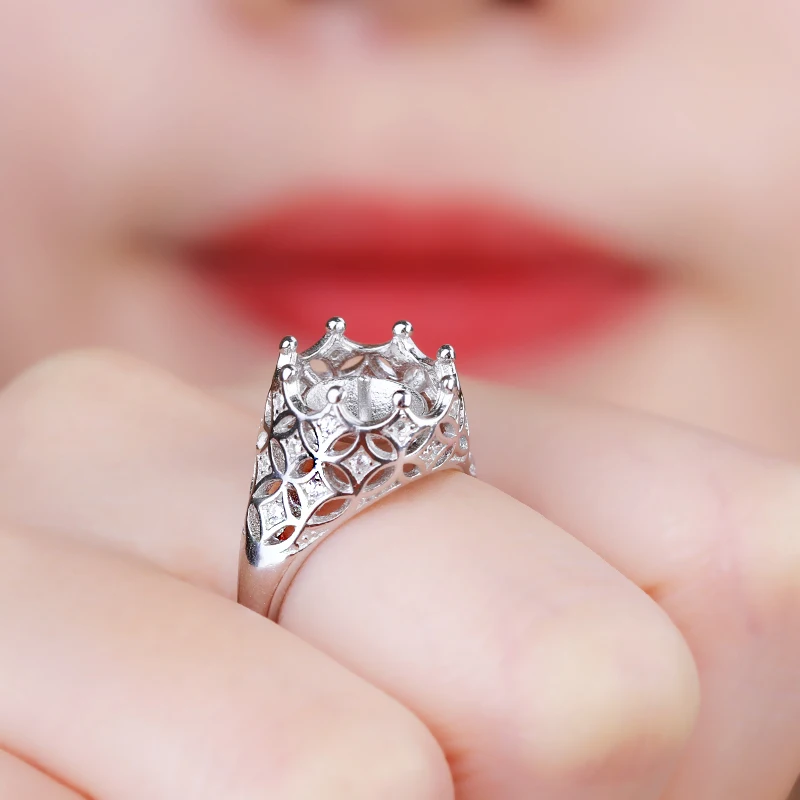 

925 Sterling Silver Engagement Wedding Ring for Women 9-10mm Pearl or Round Bead Semi Mount Ring Jewelry Setting