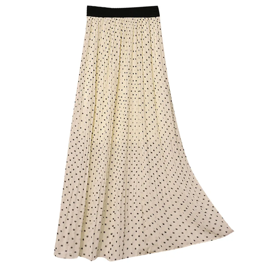 

2019 chiffon casual women's summer skirt wave print comfortable rural style ladies A line and calf skirt #D1