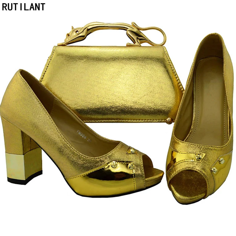 New Arrival Rhinestone Gold Shoe and Bag Set Matching Shoes and Bag Set
