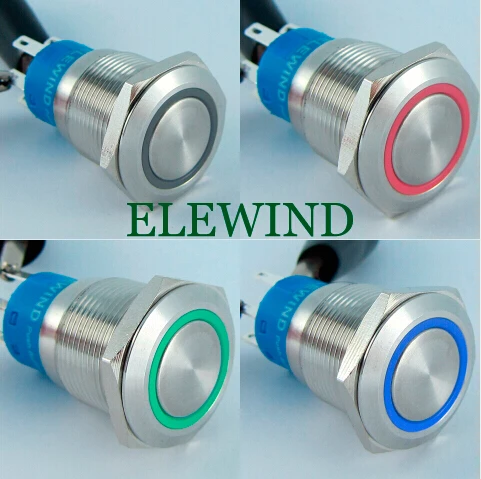 

ELEWIND 19mm 3 led color ring illuminated push button switch(PM192F-11E/J/RGB/12V/S 4pins for led)