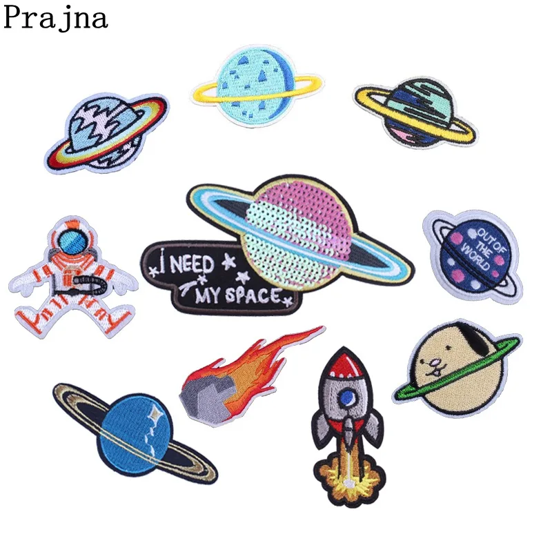 

Prajna Astronaut Rocket Plant Embroidery Stickers I Want My Space T Shirt With Sequins Backpack Patches For Clothing DIY Sewing