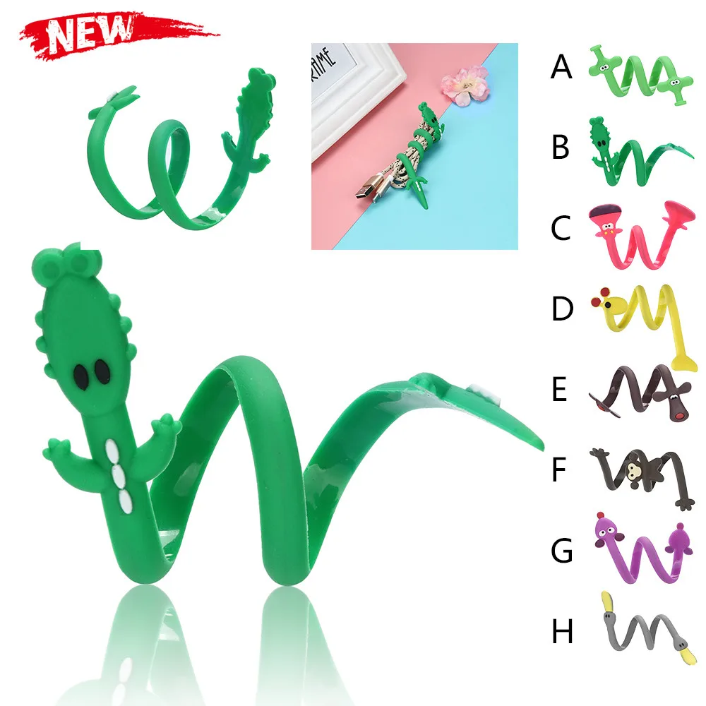 

5 Pack Cute Cartoon Cord Earphone Holder Winder Cable Organizer Wrap Manage Wire Desktop phone Cable Winder Earphone clip