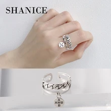 SHANICE 925 Sterling Silver Open Rings Chain Double Layer Woven Hang tag Adjustable Finger Rings Korea