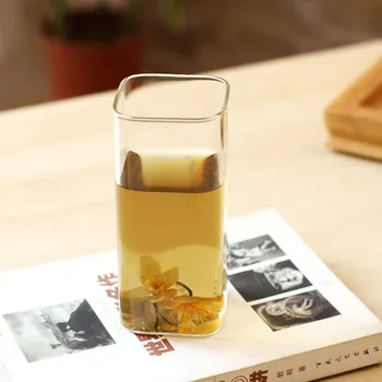 

Creative glass mug explosion-proof high-temperature glass transparent mug square red and green tea cup juice drink milk mug