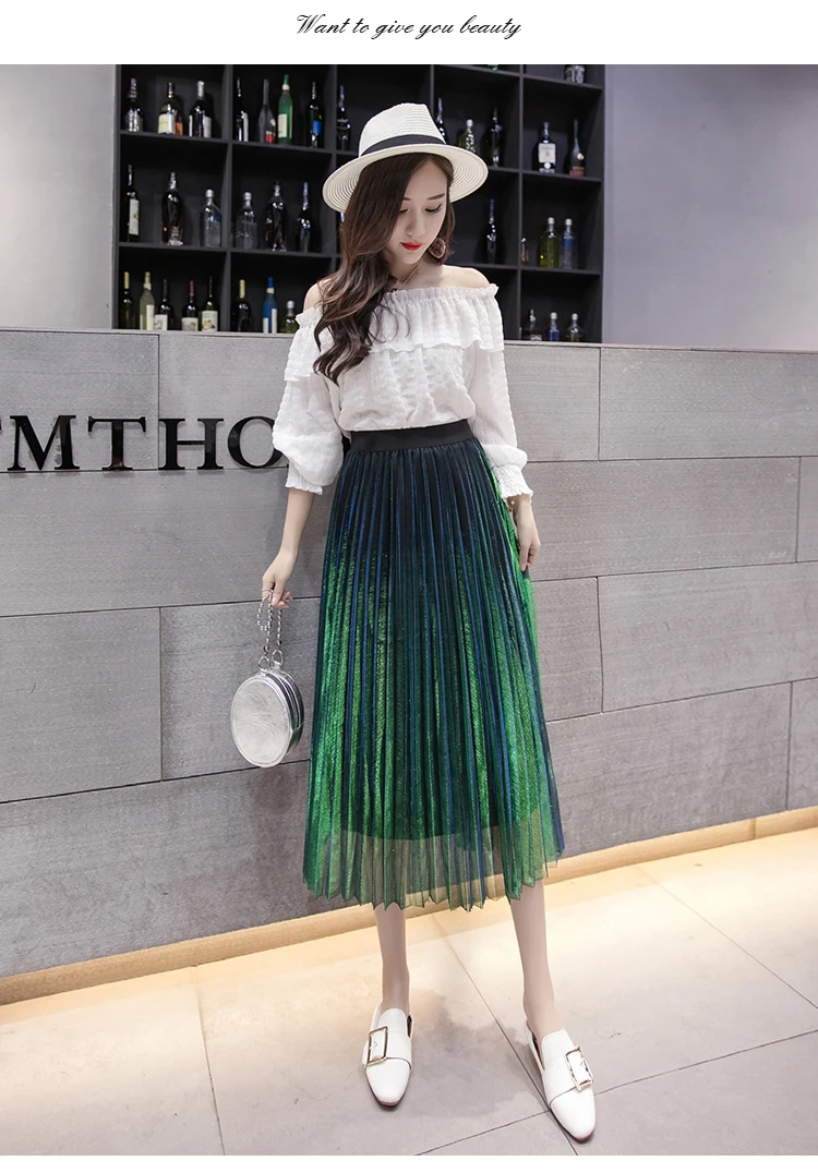Кружевная юбка с тюлем в Корейском стиле женская летняя модная голографическая юбка-пачка Женская длинная Плиссированная Юбка Макси Faldas