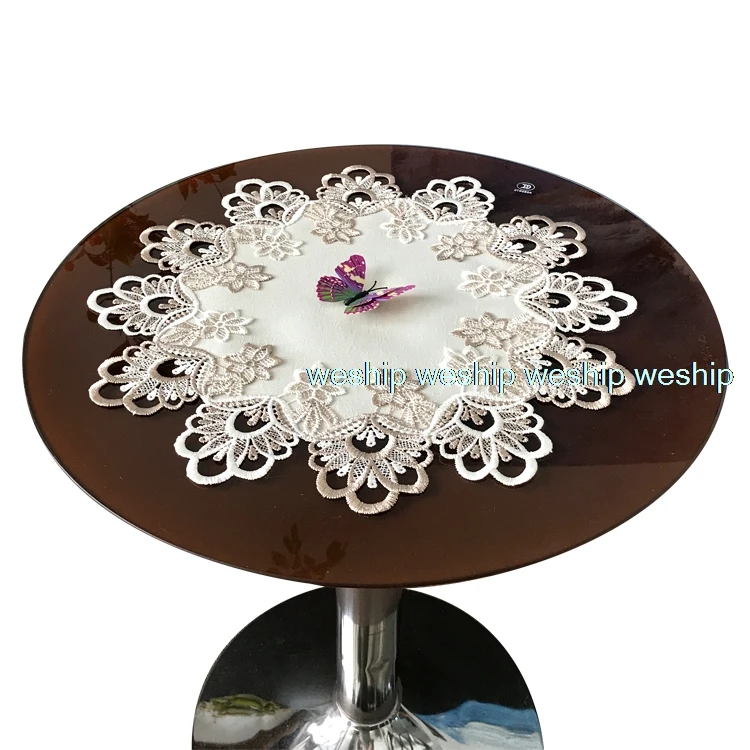  white lace luxury embroidery cloth art European style Circular table mat The table cloth Eat mat Ta
