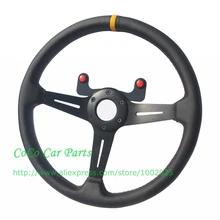 Гоночный автомобиль кожаный руль 370 мм плоский Автомобильный руль с кнопкой из углеродного волокна