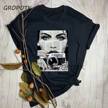 Эстетические слова Печать лица черные футболки для женщин Высокая мода лето хлопок белая футболка Harajuku Графический Тройник Топ женский