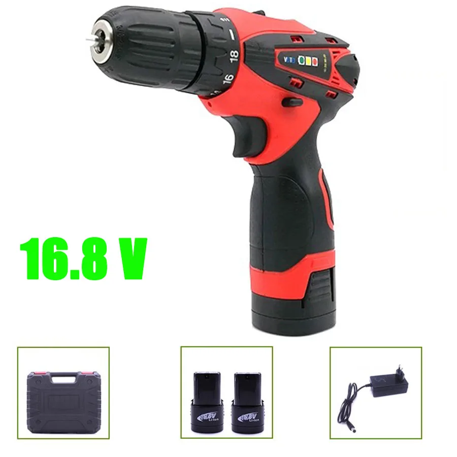 

VOTO 2*Battery Rechargeable Cordless Drill Electric Screwdriver Set With Case Lithium Power Tools Screw Gun Driver16.8V RED 2018