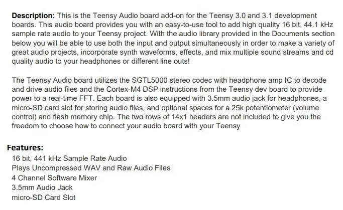 1 шт. x SGTL5000 кодек аудио Teensy платформа оценка Плата расширения для Teensy 3