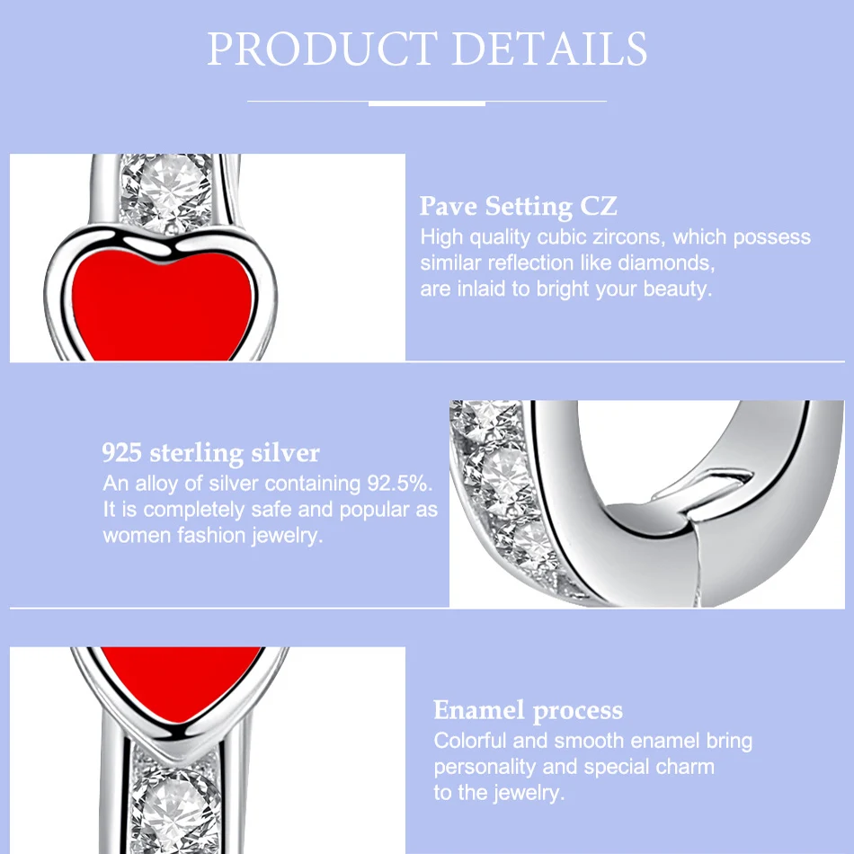 ELESHE Red Enamel Heart Small Stud Earrings Cubic Zirconia 925 Sterling Silver Earrings For Girls Child Kids Silver Jewelry Gift